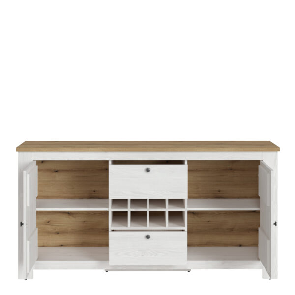 White Pelham 2 Door 2 Drawer Sideboard with Wine Rack | Larch Sibiu and Oak | Self Assembly