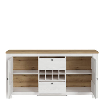 Pelham White 2 Door 2 Drawer Sideboard | Wine Rack | Oak Finish
