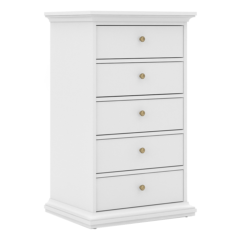 Condo Chest 5 drawers White High Gloss Self Assembly Oak World