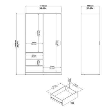 Moderno Sliding Door Wardrobe with Drawers | Oak Finish