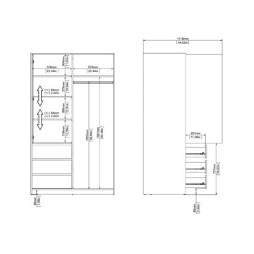 Moderno Sliding Door Wardrobe with Drawers | Oak Finish