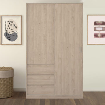 Moderno Sliding Door Wardrobe with Drawers | Oak Finish