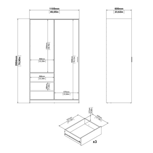 Moderno Wardrobe with 1 Sliding Door | White High Gloss | Self Assembly