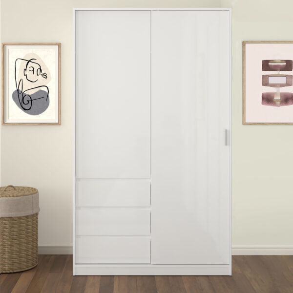 Moderno Wardrobe with 1 Sliding Door | White High Gloss | Self Assembly