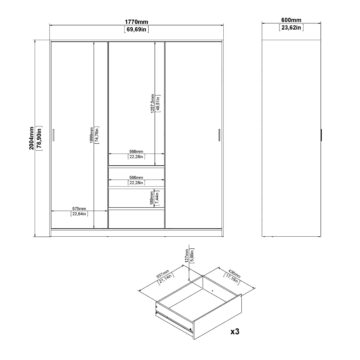Moderno Sliding Door Wardrobe with Drawers | Hickory Oak Finish