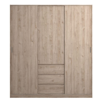 Moderno Sliding Door Wardrobe with Drawers | Hickory Oak Finish