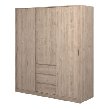 Moderno Sliding Door Wardrobe with Drawers | Hickory Oak Finish