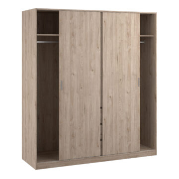 Moderno Sliding Door Wardrobe with Drawers | Hickory Oak Finish