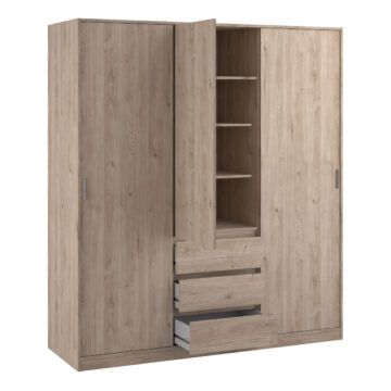 Moderno Sliding Door Wardrobe with Drawers | Hickory Oak Finish
