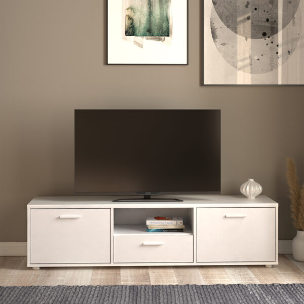 Media TV Unit with 2 Doors & 1 Drawer 147cm | White | Self Assembly