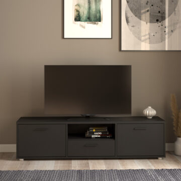 Media TV Unit with 2 Doors & 1 Drawer 147cm | Black | Self Assembly