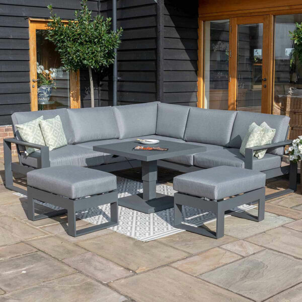Maze Amalfi Small Corner Dining with Square Rising Table and Footstools | Grey