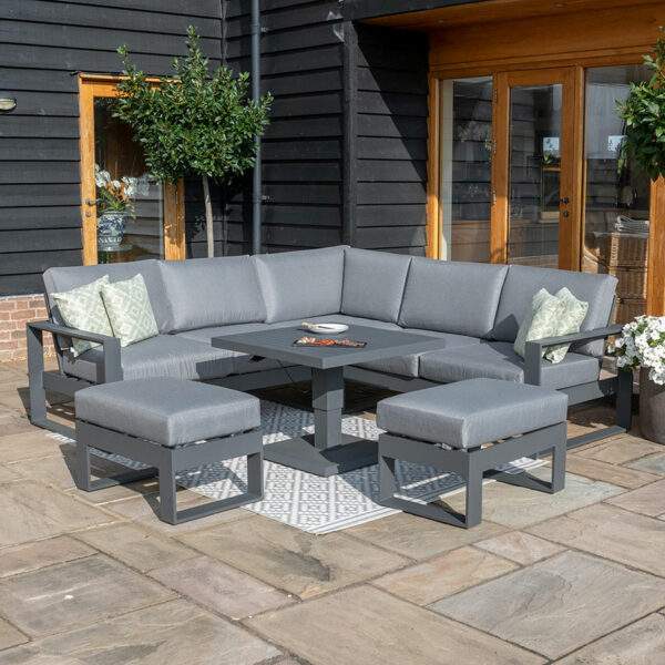Maze Amalfi Small Corner Dining with Square Rising Table and Footstools | Grey