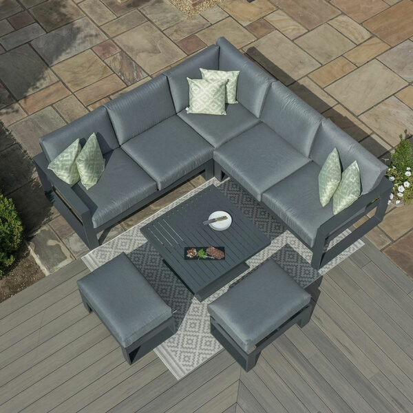 Maze Amalfi Small Corner Dining with Square Rising Table and Footstools | Grey