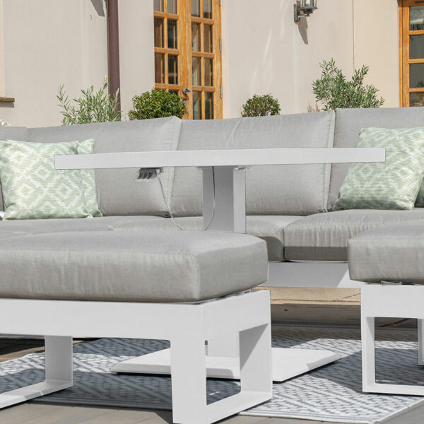 Maze Amalfi Small Corner Dining with Square Rising Table and Footstools | White