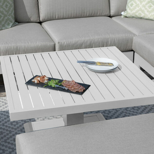 Maze Amalfi Small Corner Dining with Square Rising Table and Footstools | White