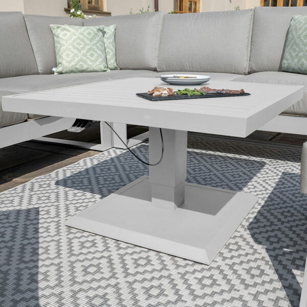 Maze Amalfi Small Corner Dining with Square Rising Table and Footstools | White