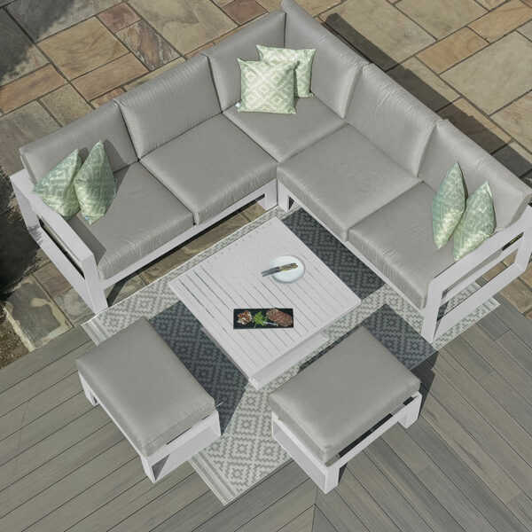 Maze Amalfi Small Corner Dining with Square Rising Table and Footstools | White