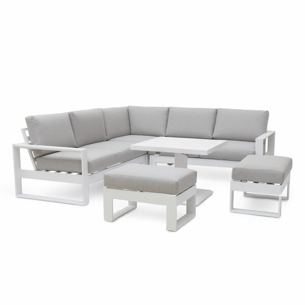 Maze Amalfi Small Corner Dining with Square Rising Table and Footstools | White