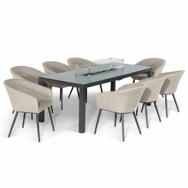 Beige Maze Ambition 8 Seat Rectangular Fire Pit Dining Set | Oatmeal