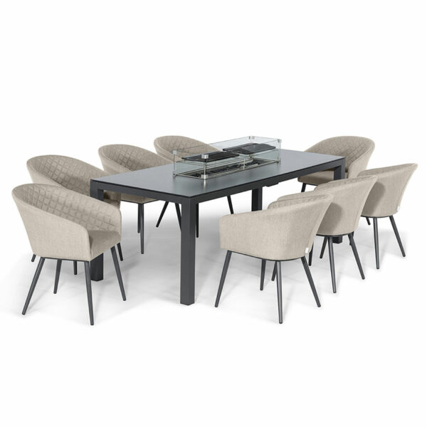 Beige Maze Ambition 8 Seat Rectangular Fire Pit Dining Set | Oatmeal