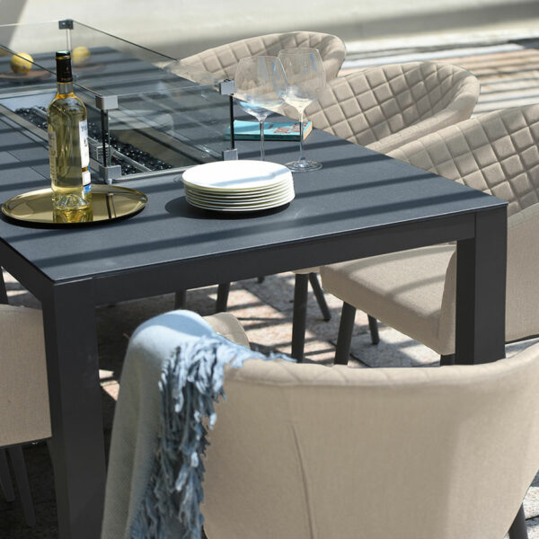 Beige Maze Ambition 8 Seat Rectangular Fire Pit Dining Set | Oatmeal