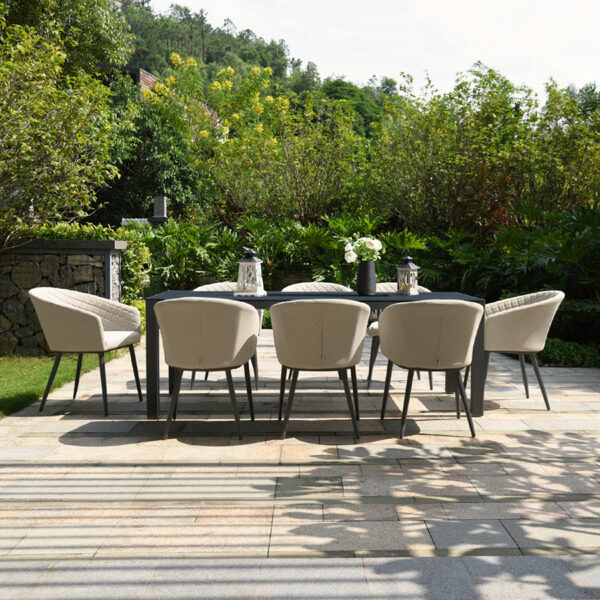 Beige Maze Ambition 8 Seat Rectangular Fire Pit Dining Set | Oatmeal