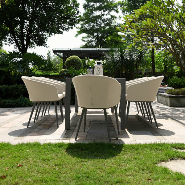Beige Maze Ambition 8 Seat Rectangular Fire Pit Dining Set | Oatmeal