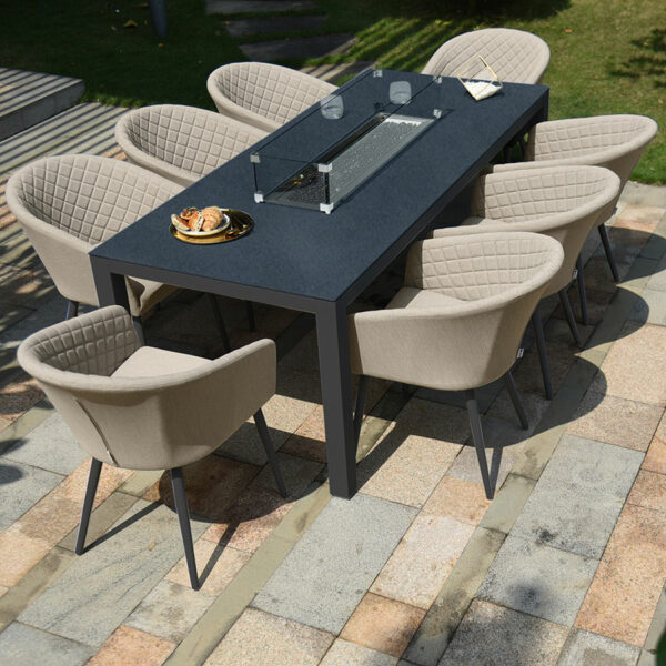 Beige Maze Ambition 8 Seat Rectangular Fire Pit Dining Set | Oatmeal