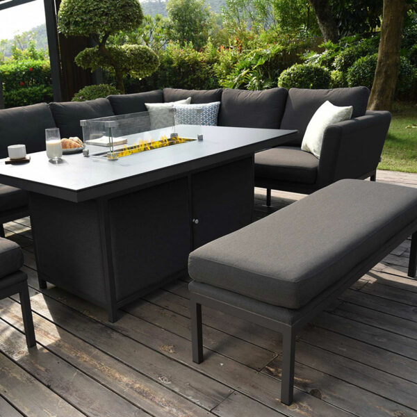 Maze Pulse Left Handed Rectangular Corner Dining Set with Fire Pit | Charcoal Grey