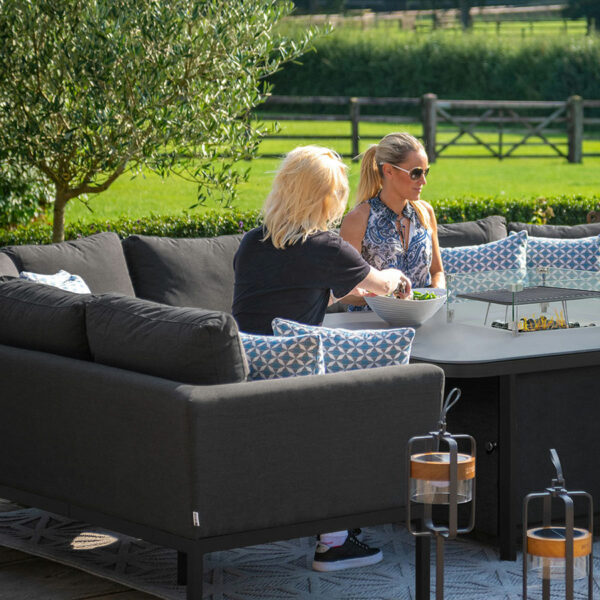 Maze Pulse U Shape Corner Dining Set with Fire Pit Table | Charcoal Grey