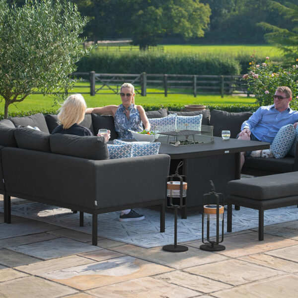 Maze Pulse U Shape Corner Dining Set with Fire Pit Table | Charcoal Grey