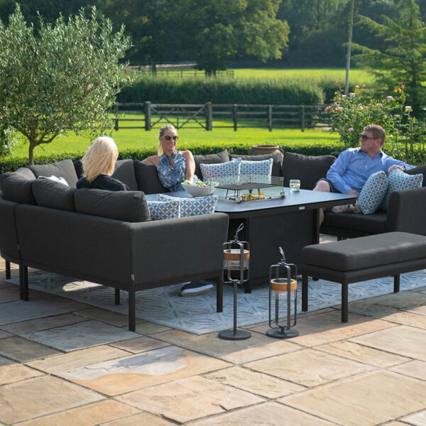 Maze Pulse U Shape Corner Dining Set with Fire Pit Table | Charcoal Grey