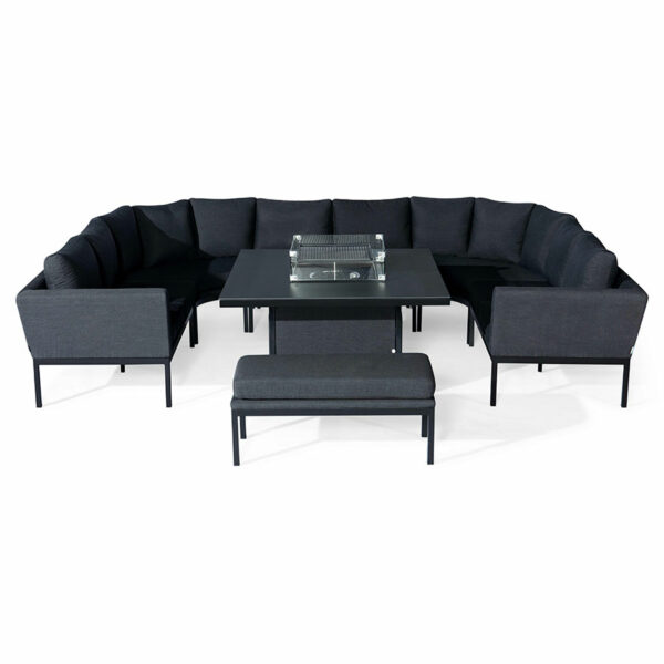 Maze Pulse U Shape Corner Dining Set with Fire Pit Table | Charcoal Grey