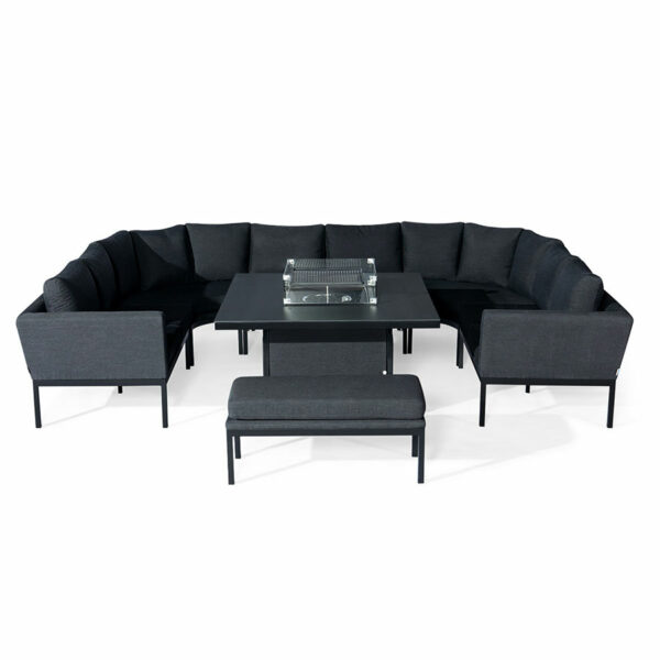 Maze Pulse U Shape Corner Dining Set with Fire Pit Table | Charcoal Grey