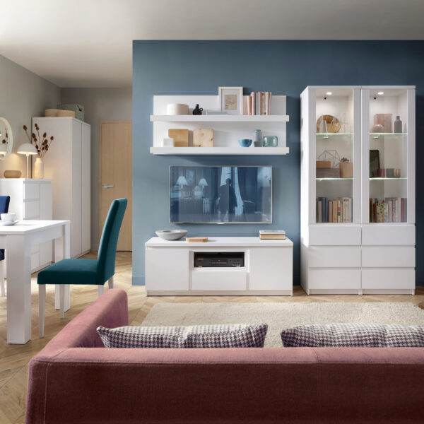Birtley Tall Narrow Glazed Display Cabinet in White | Self Assembly