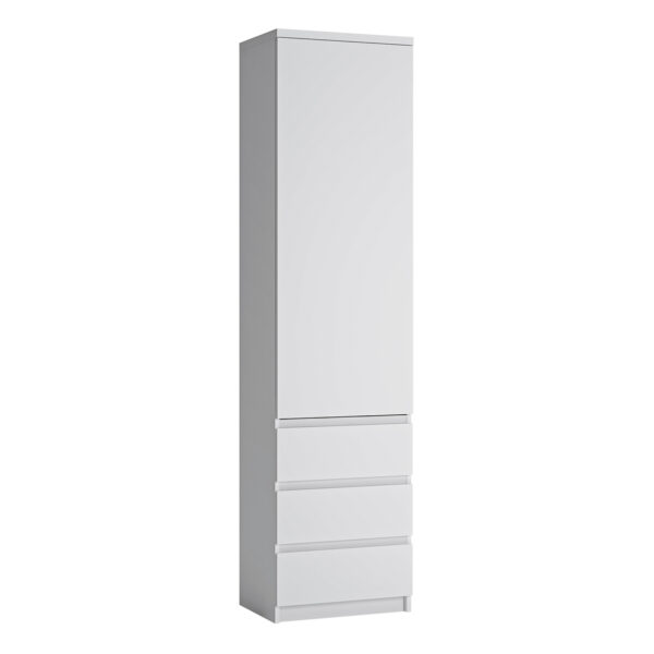 Birtley Tall Narrow 1 Door 3 Drawer Cupboard in White | Self Assembly