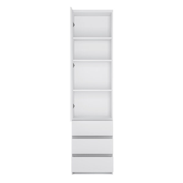 Birtley Tall Narrow 1 Door 3 Drawer Cupboard in White | Self Assembly