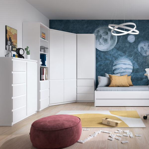 Birtley Tall Narrow 1 Door 3 Drawer Cupboard in White | Self Assembly