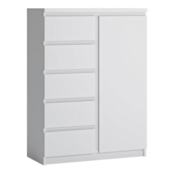 Birtley 1 Door 5 Drawer Cabinet in White | Self Assembly