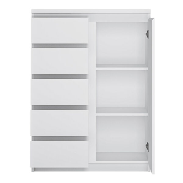 Birtley 1 Door 5 Drawer Cabinet in White | Self Assembly