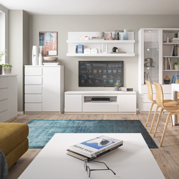 Birtley 1 Door 5 Drawer Cabinet in White | Self Assembly