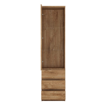 Birtley Tall Narrow 1 Door 3 Drawer Glazed Display Cabinet in Oak
