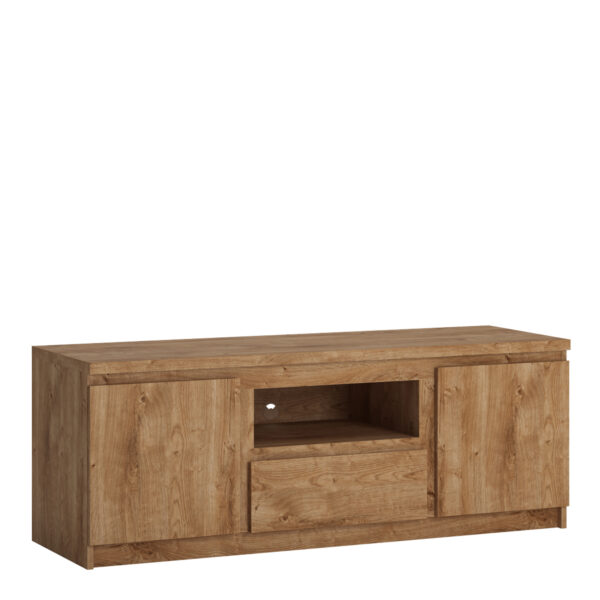Birtley 2 Door 1 Drawer 136cm Wide TV Cabinet in Oak | Self Assembly