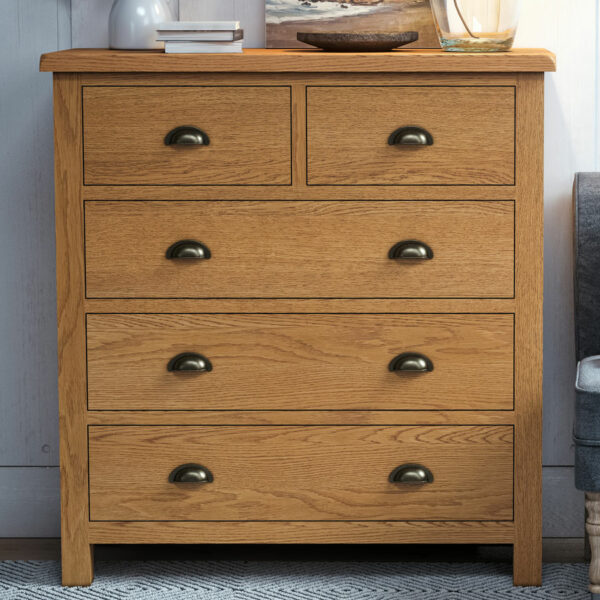 Ancroft Waxed Oak 2 over 3 Chest of Drawers | Fully Assembled