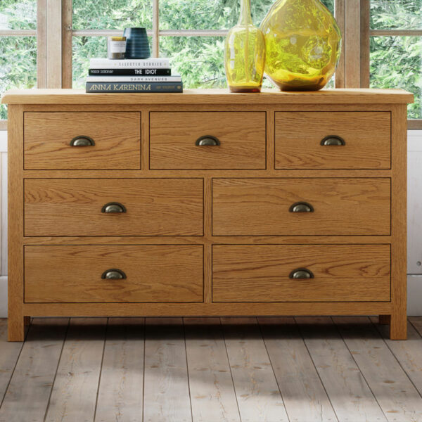 Ancroft Waxed Oak 3 Over 4 Chest of Drawers | Fully Assembled