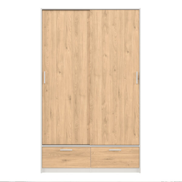 Line Wardrobe with 2 Doors + 2 Drawers in White and Jackson Hickory Oak | Assembly Required