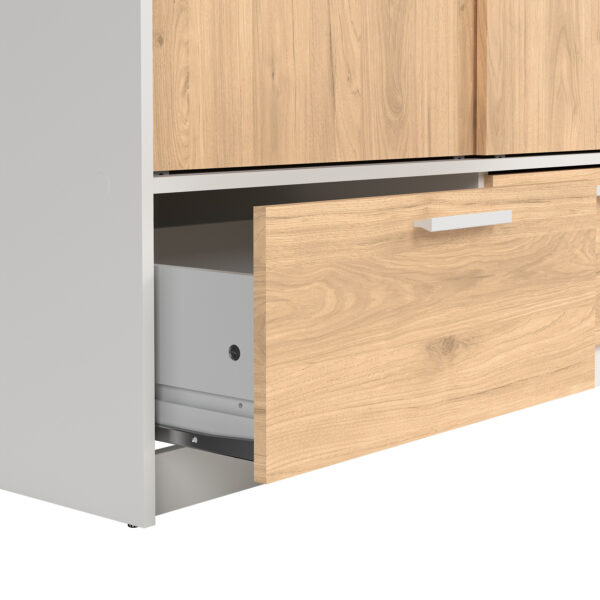 Line Wardrobe with 2 Doors + 2 Drawers in White and Jackson Hickory Oak | Assembly Required