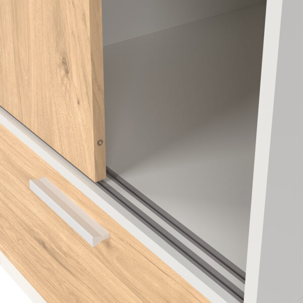 Line Wardrobe with 2 Doors + 2 Drawers in White and Jackson Hickory Oak | Assembly Required