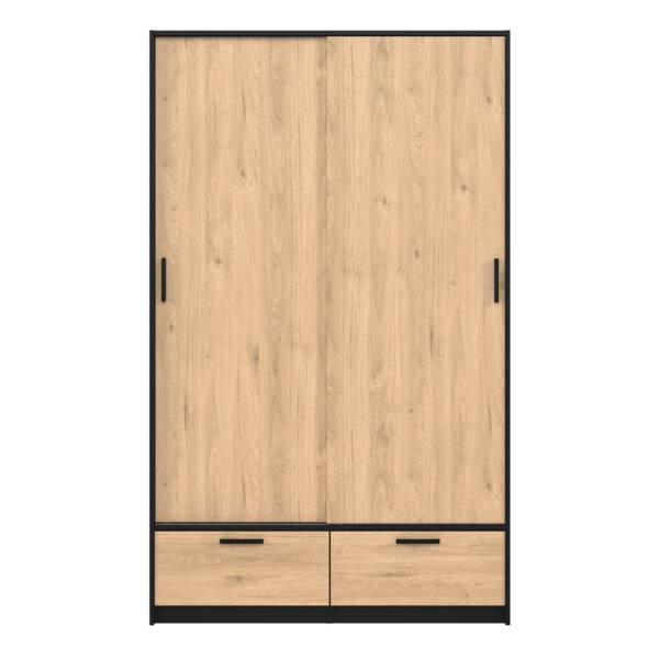 Line Wardrobe with 2 Doors + 2 Drawers in Black and Jackson Hickory Oak | Assembly Required